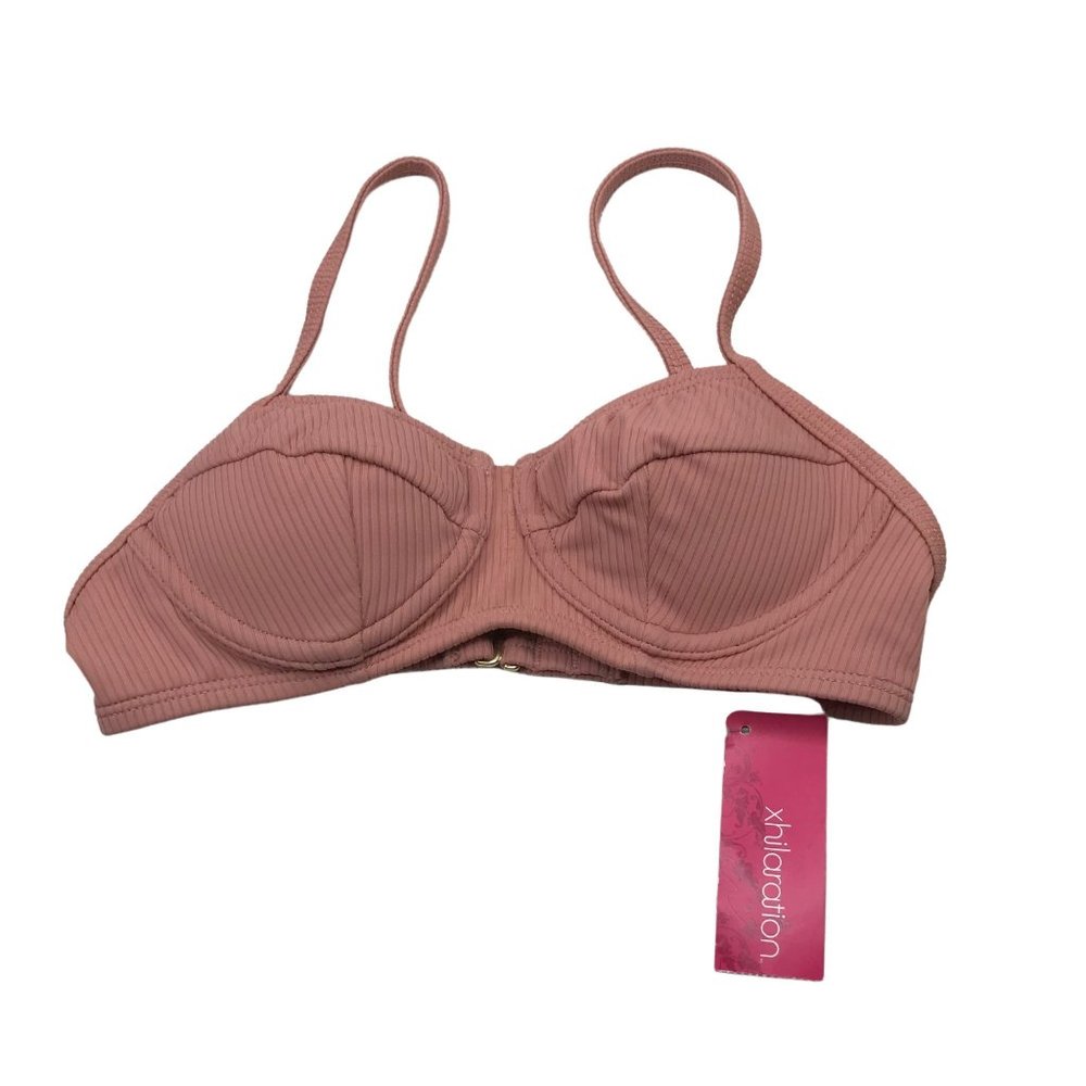 Xhilaration Junior's Size XS 00 Adustable Strap Ribbed Bikini Swim Top Mauve New
